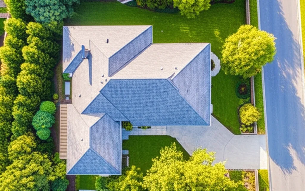 Aerial view of house with quality roofing